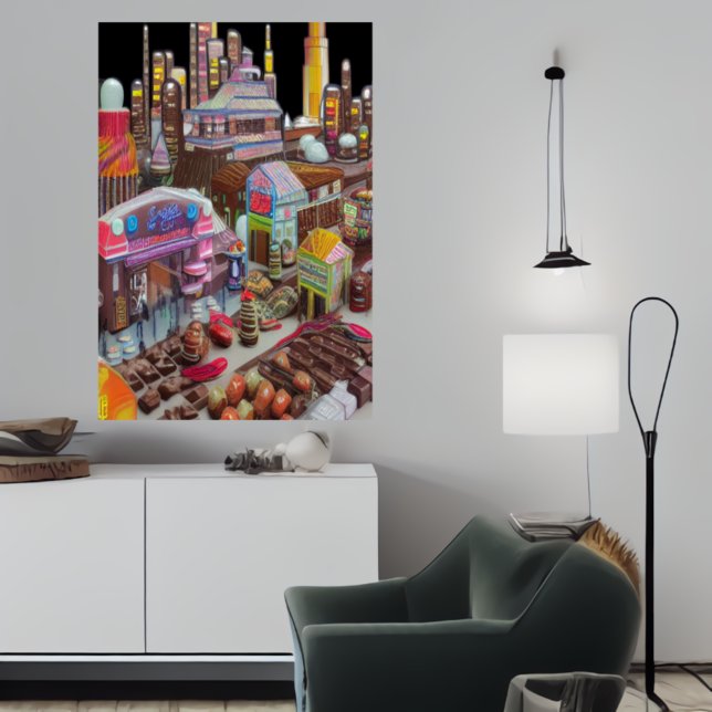 Stadt der Schokolade und Süßigkeiten | AI Art Post Poster (Von Creator hochgeladen)