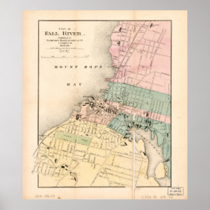 Stadt des Fall River, Massachusetts Map (1874) Poster
