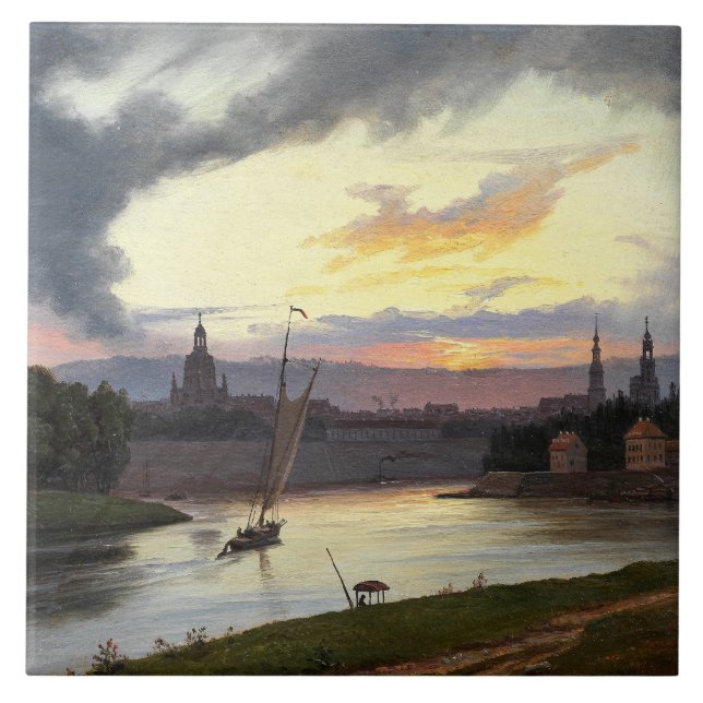 Stadt Dresden bei Sunset (deutsche Landschaft) Fliese (Vorderseite)