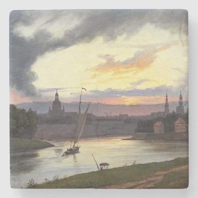 Stadt Dresden bei Sunset (deutsche Landschaft) Steinuntersetzer (Vorderseite)