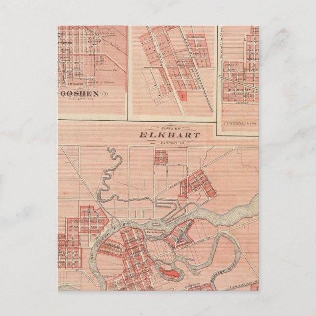 Stadt Elkhart, Elkhart Co mit Goshen Postkarte (Vorderseite)