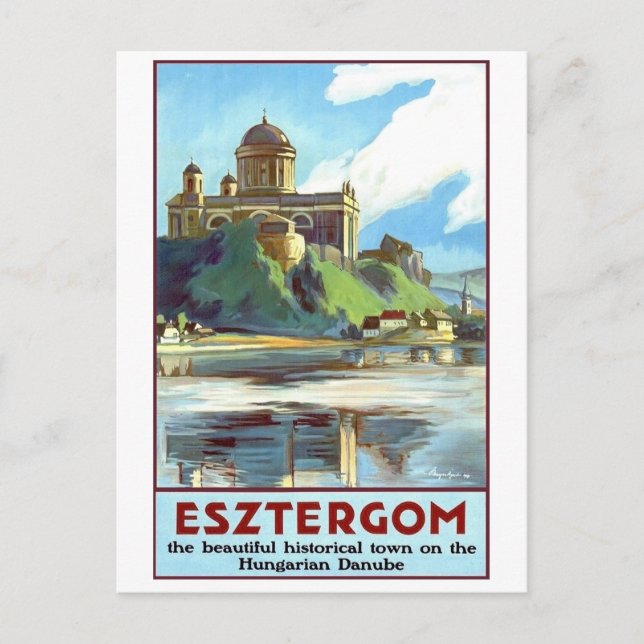 Stadt Esztergom an der Donau, Ungarn, Vintag Postkarte (Vorderseite)