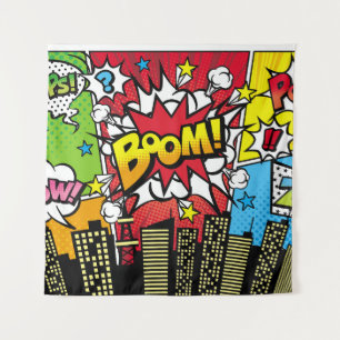 Stadt Hintergrundmaterial mit Comic-Art-Stil Sprec Wandteppich