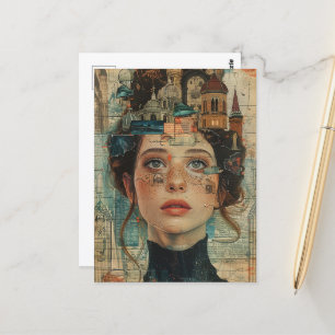 Stadt in meinem Kopf Woman Collage Postkarte