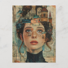 Stadt in meinem Kopf Woman Collage Postkarte
