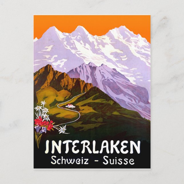 Stadt Interlaken unter den Schweizer Bergen Postkarte (Vorderseite)