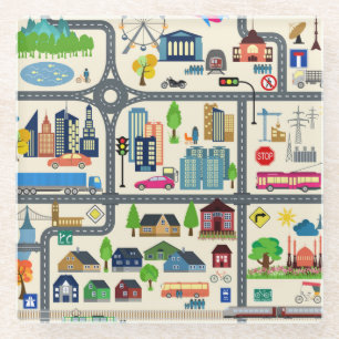 Stadt-Karten-Muster Glasuntersetzer