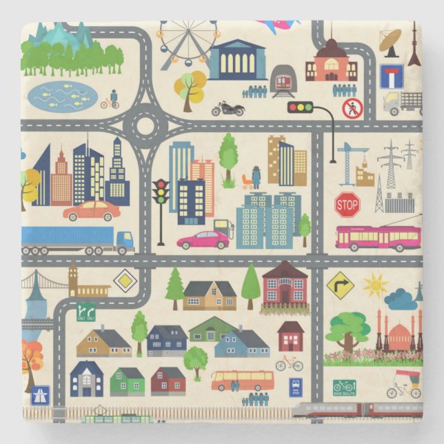 Stadt-Karten-Muster Steinuntersetzer (Vorderseite)