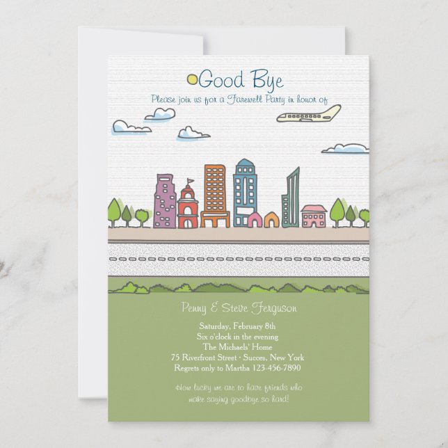 Stadt-Linie Abschied-Party Einladung (Vorderseite)