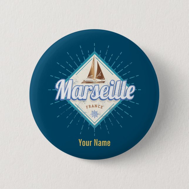 Stadt Marseille Frankreich Retroschiff Vintag Button (Vorderseite)