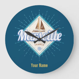 Stadt Marseille Frankreich Retroschiff Vintag Große Wanduhr