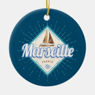 Stadt Marseille Frankreich Retroschiff Vintag Keramik Ornament