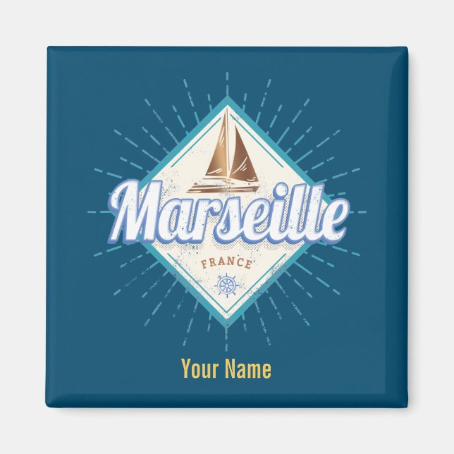 Stadt Marseille Frankreich Retroschiff Vintag Magnet (Vorne)