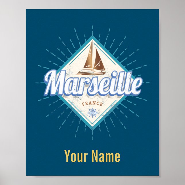 Stadt Marseille Frankreich Retroschiff Vintag Poster (Vorne)