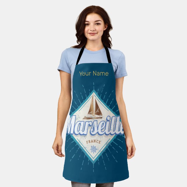 Stadt Marseille Frankreich Retroschiff Vintag Schürze (Getragen)