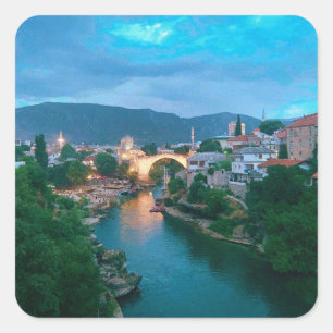 Stadt Mostar - Bosnien und Herzegowina Quadratischer Aufkleber