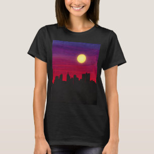 Stadt Nacht Mond T-Shirt