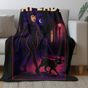 Stadt Nacht Sass Katzenlady Comic Kunst Schwarze K Fleecedecke
