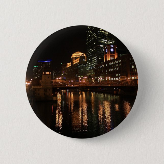 Stadt-NachtGebäude-Schicksal Chicagos Illinois win Button (Vorderseite)
