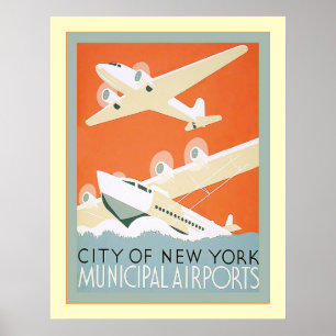 Stadt New York Municipal Airports~ Vintag Poster