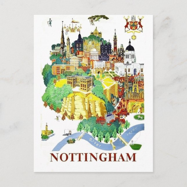 Stadt Nottingham, Häuser, Großbritannien, Vintag Postkarte (Vorderseite)