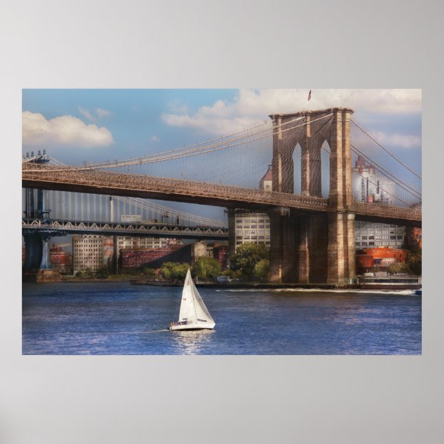 Stadt - NY - Segeln unter der Brooklyn Bridge Poster (Vorne)