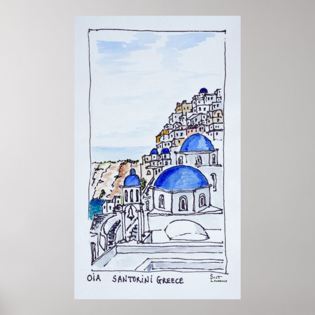 Stadt Oia | Insel Santorini, Griechenland Poster (Vorne)