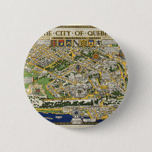 Stadt Quebec mit historischen Notizen Vintage-Kart Button