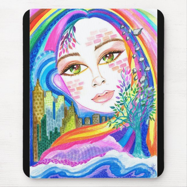 Stadt-Regenbogen-Rhapsodies-Fantasie-Kunst Mousepad (Vorne)