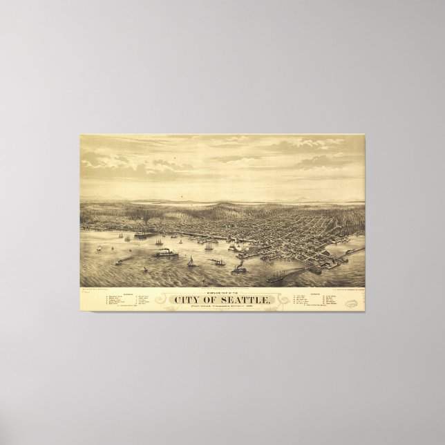 Stadt Seattle Puget Sound Washington Map (1878) Leinwanddruck (Vorderseite)