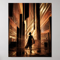 Stadt-Silhouette mit goldenen Lichtstrahlen Digita