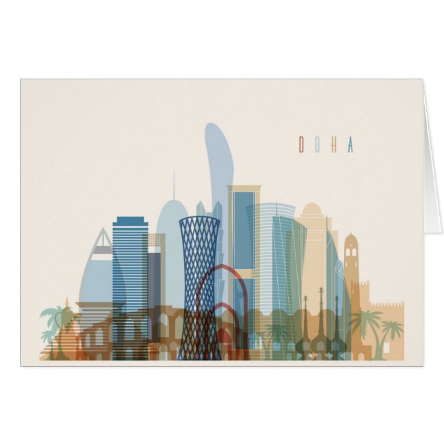 Stadt-Skyline Dohas, Qatar | (Vorderseite (Horizontal))