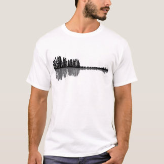 Stadt-Skyline Gitarre Minimalistische Musik Kunst T-Shirt