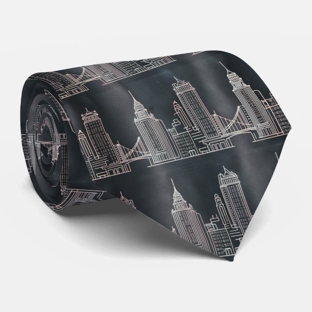 Stadt-Skyline-Linienkunst-Muster Krawatte (Gerollt)