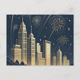 Stadt-Skyline Neujahrsgrußkarte Postkarte
