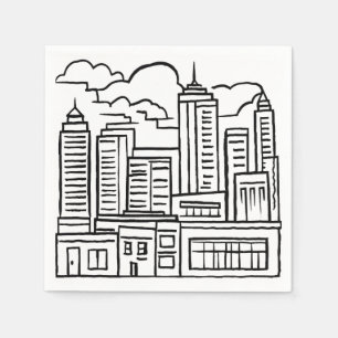Stadt-Skyline Schwarz-Weiß-Zeichnung Serviette