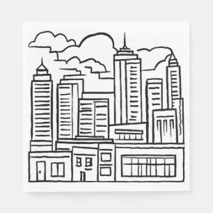 Stadt-Skyline Schwarz-Weiß-Zeichnung Serviette