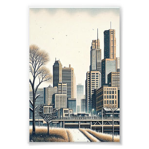 Stadt-Skyline-Tinte-Skizze-Grußkarte Fotodruck