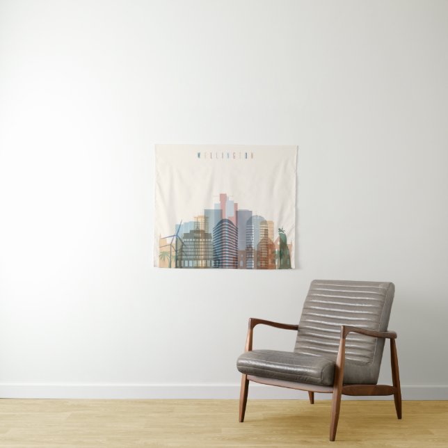 Stadt-Skyline Wellingtons, Neuseeland | Wandteppich (Beispiel (Horizontal))