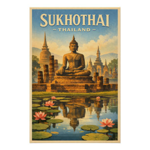Stadt Sukhothai, Thailand, in klassischem Retro-St Poster