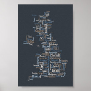 Stadt-Textabbildung Großbritanniens BRITISCHE Poster