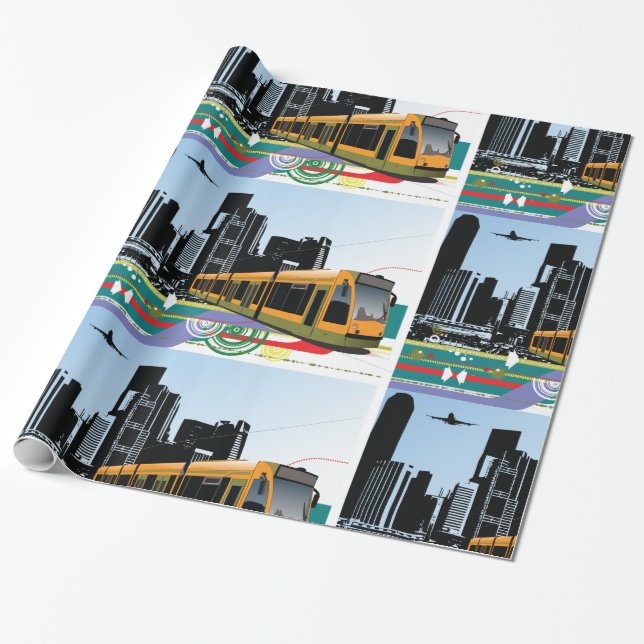 Stadt-Tram-Packpapier Geschenkpapier (Ungerollt)