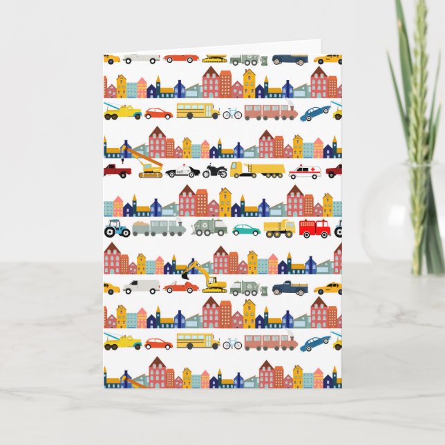 Stadt Transport Fahrzeuge Lastwagen Autos Kinder Karte (Vorderseite)