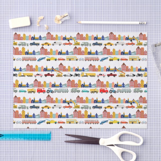 Stadt Transport Fahrzeuge Lastwagen Autos Kinder Seidenpapier (Handwerk)