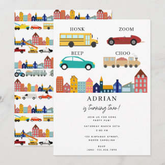 Stadt Transport Fahrzeuge LKW Zweiter Geburtstag Einladung