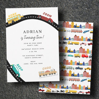 Stadt Transport Fahrzeuge LKW Zweiter Geburtstag Einladung