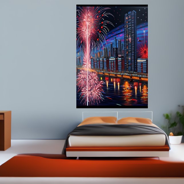 Stadt und Feuerwerk | AI Art Poster (Von Creator hochgeladen)