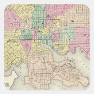Stadt von Baltimore Maryland Quadratischer Aufkleber