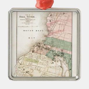 Stadt von Fall-River, Massachusetts Karte (1874) Silbernes Ornament