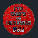Stadt Washington im District of Columbia USA Dartscheibe<br><div class="desc">Extravaganter Text für die Stadt Washington im District of Columbia mit Fotos der Gegend und fügen Sie die Flagge der Vereinigten Staaten für den US-Text. Das sieht bei jedem Produkt gut aus und macht einen wunderbaren Reisegepäck. ⭐ PERSONALISIEREN Sie diese Vorlage mit Ihren Bildern. ⭐ EDIT weiter, um weitere Änderungen...</div>